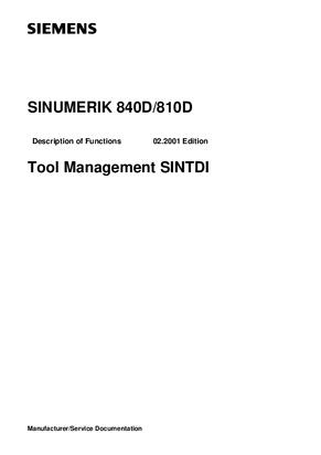 Description of Functions Tool Management SINTDI