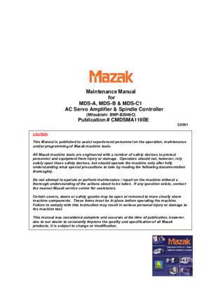 Maintenance Manual for MDS-A, MDS-B & MDS-C1 AC Servo Amplifier & Spindle Controller